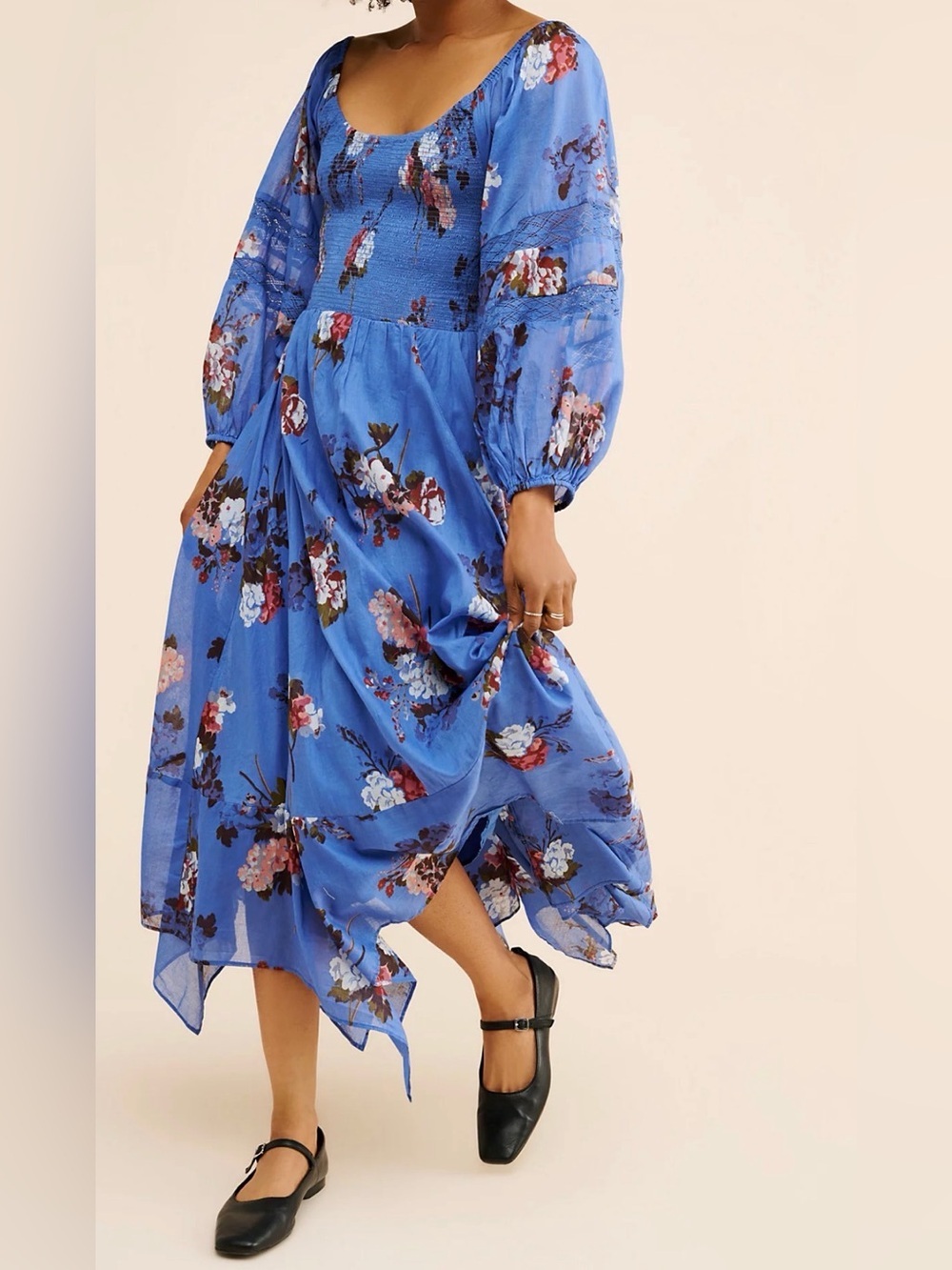 Free People Blue Floral Smocked Maxi Dress